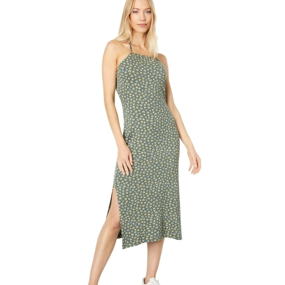 💜 RVCA Endless Fun Floral Side Slit Midi Dress Sundress Summer